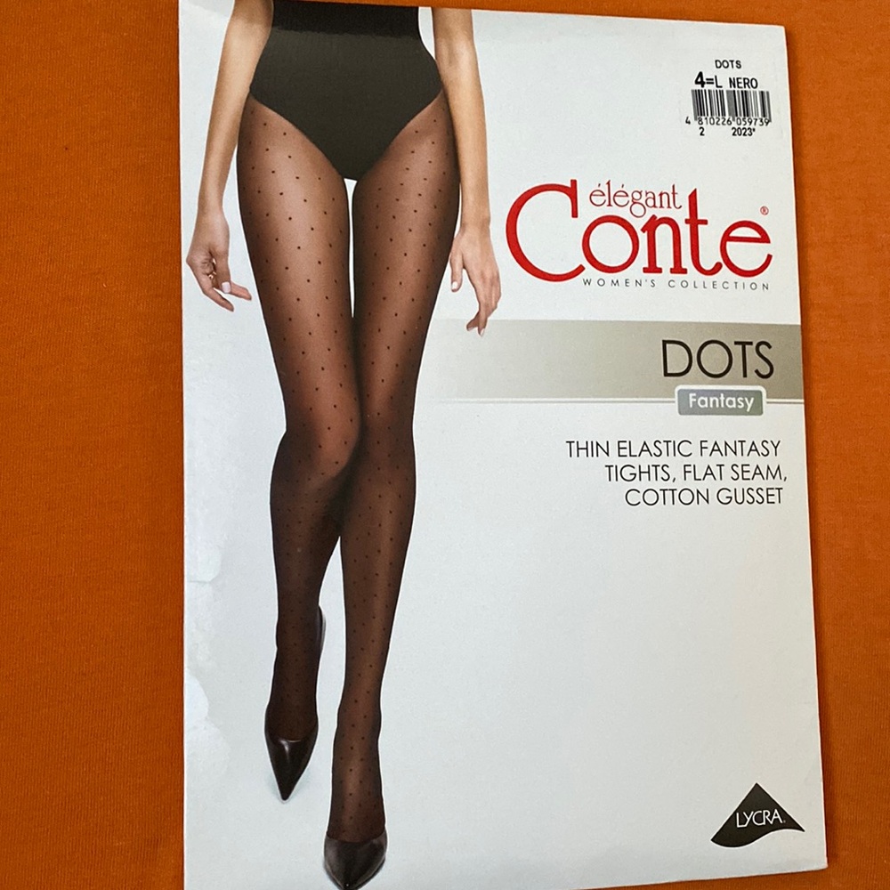 Elegant Conte thin elastic dots tights flat seam cotton gusset size L black